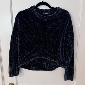 Zara Black Crew Neck Sweater Plush Velvet Texture